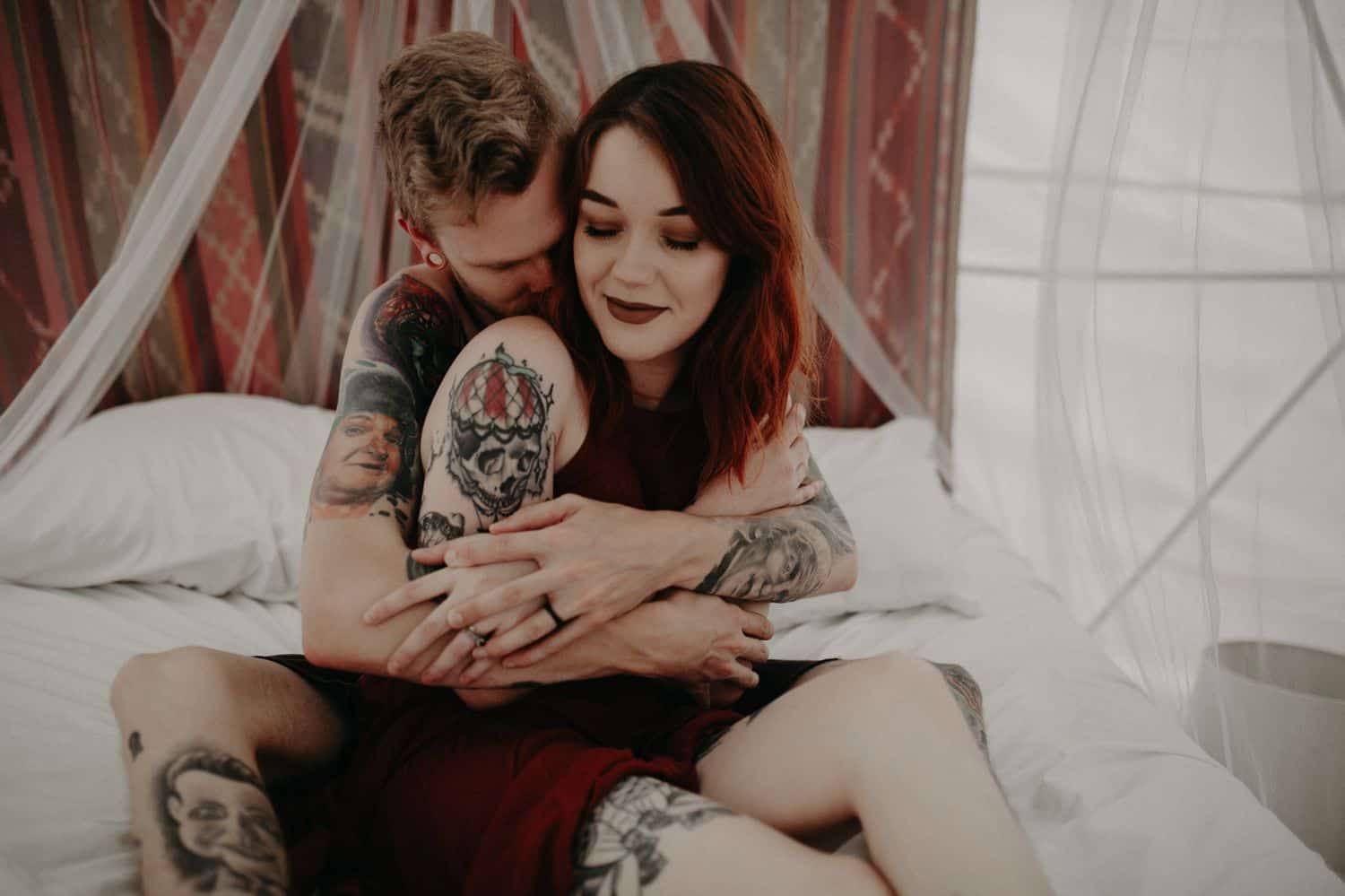 This Is the Boudoir Photography Shy Couples Need To See: Tattoos and Tent Snuggles