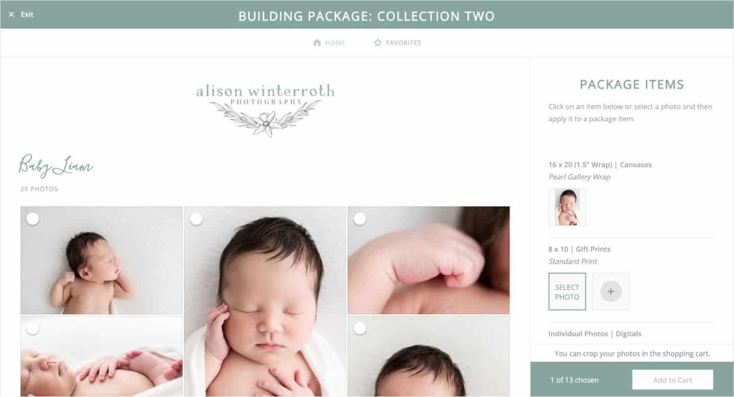 Your clients can select their package, then add images to each included product - all from the comfort of their own couch!