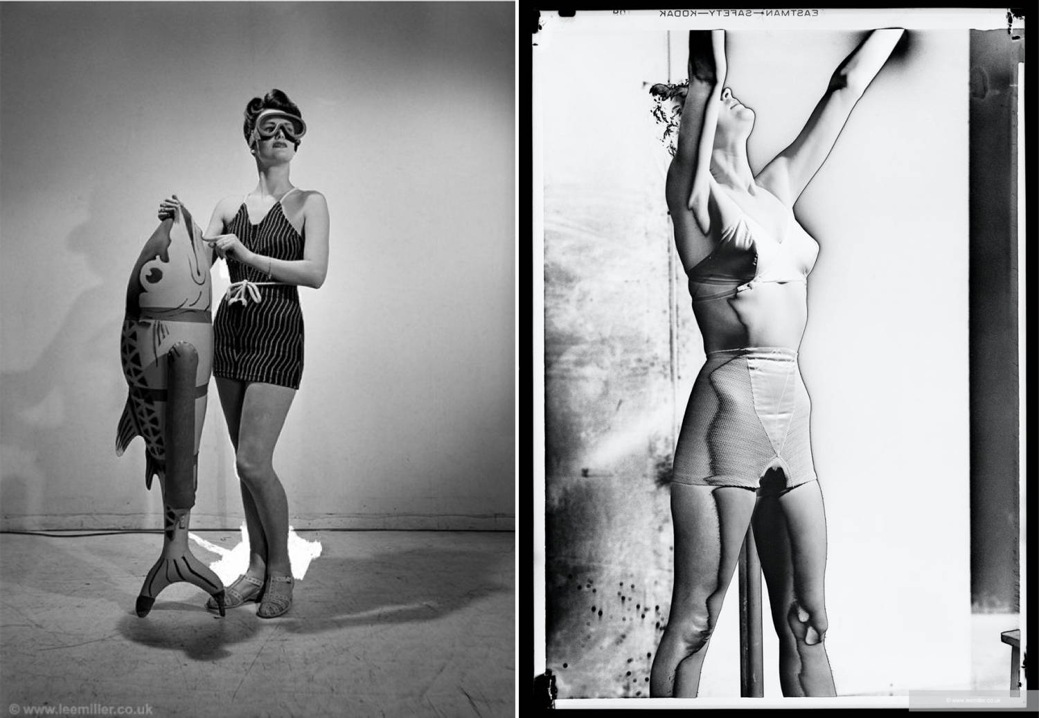 A series of two photographs by Lee Miller