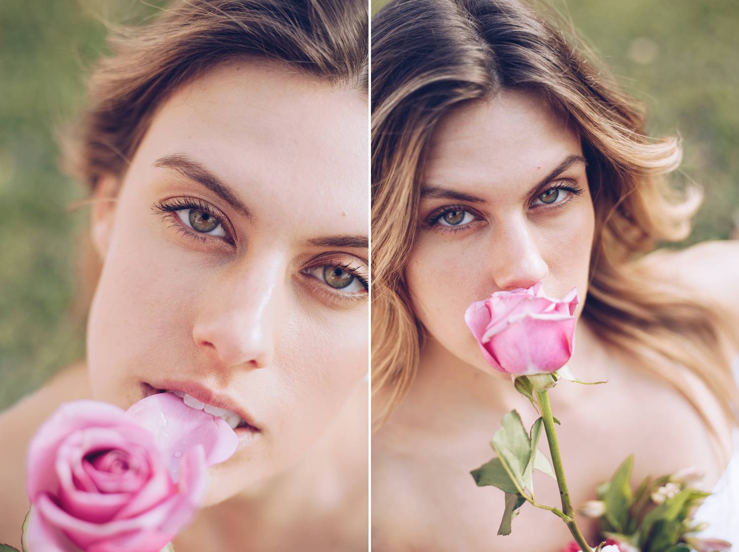 Soft beauty portraits of a model and a pink rose