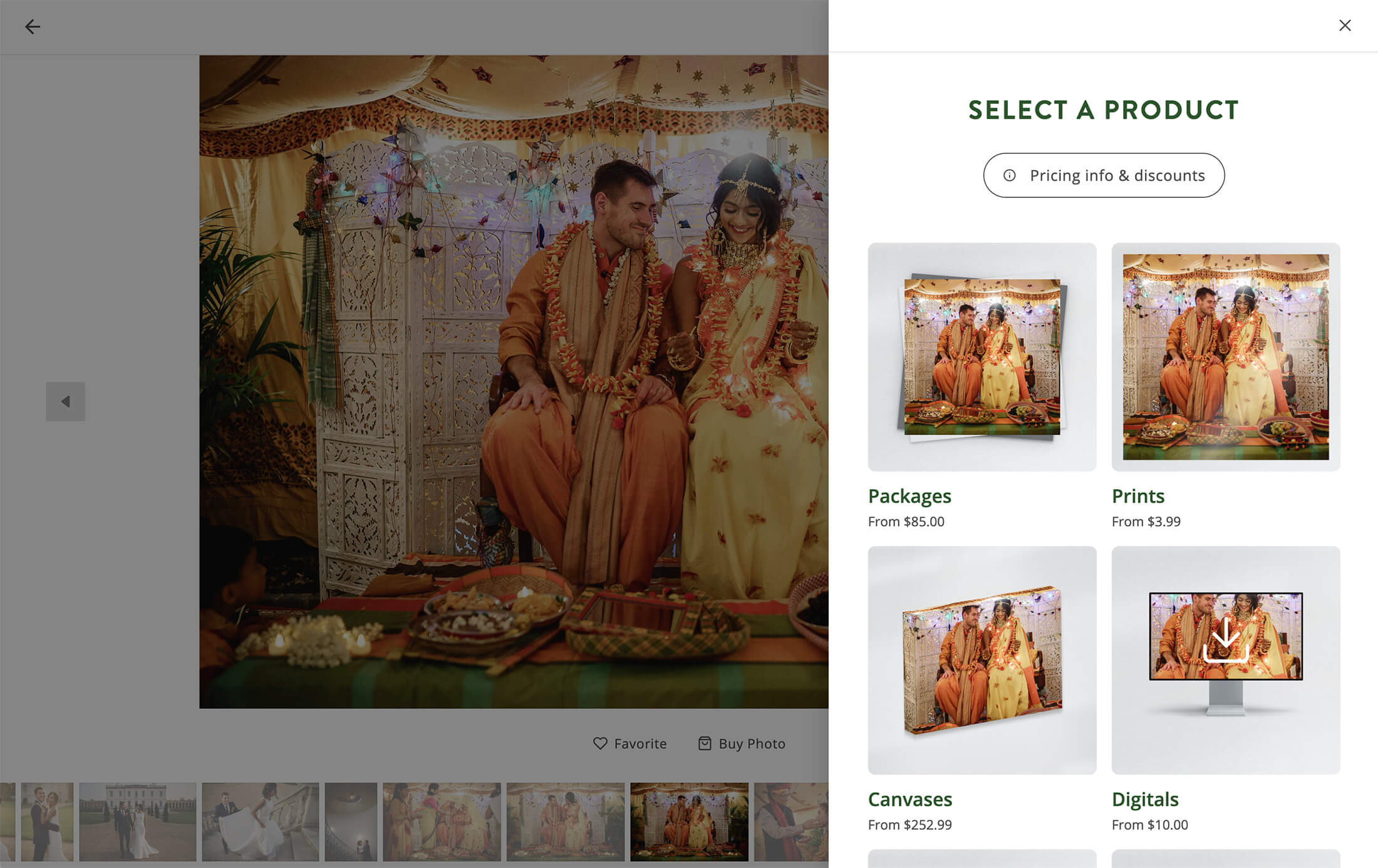 View in ShootProof of rendered gallery photos into product previews