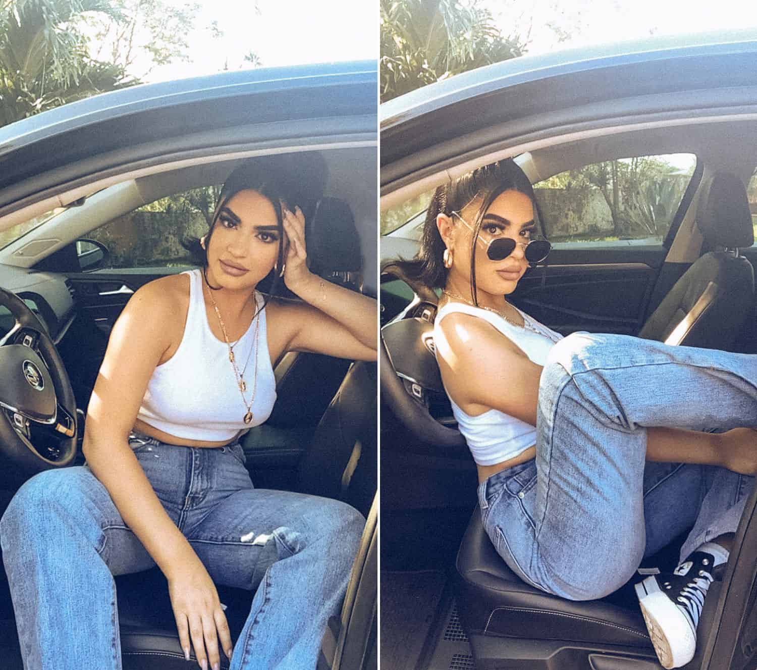 This series depicts a woman in a white tank top and jeans sitting in her car. This was shot via FaceTime by Lauren Alexis Photography