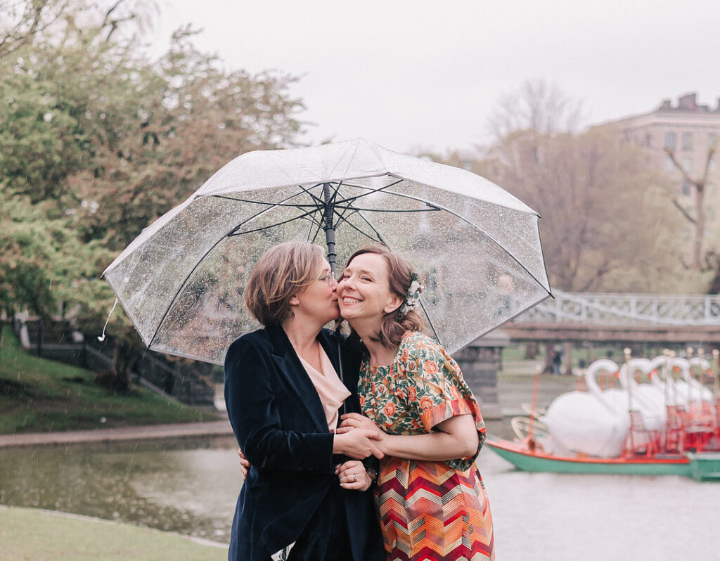 two women under umbrella