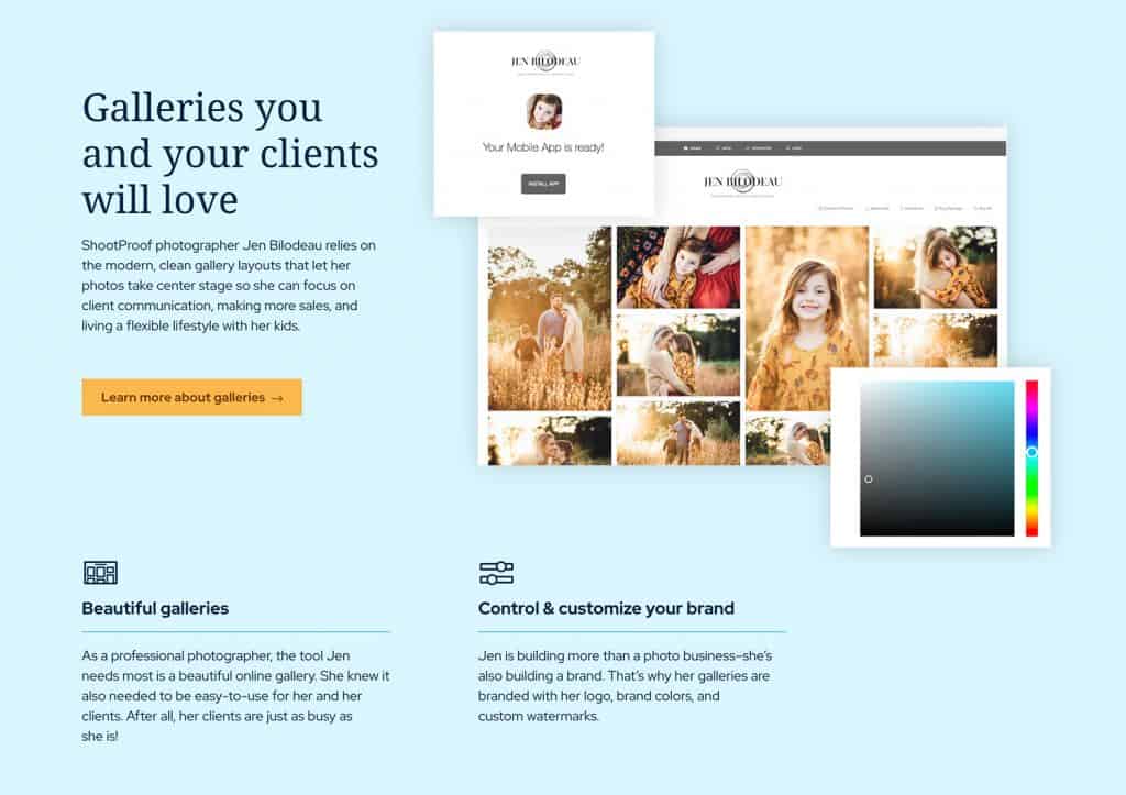 ShootProof photo gallery mobile apps and customization