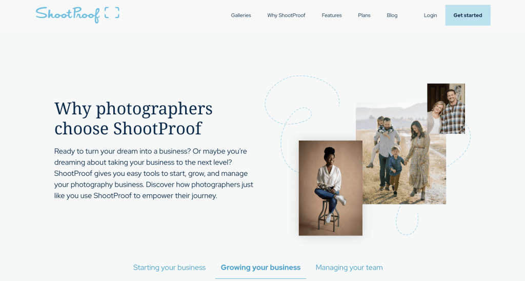 Why ShootProof hero image of photographers and supporting text