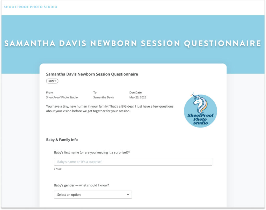blog questionnaire client view