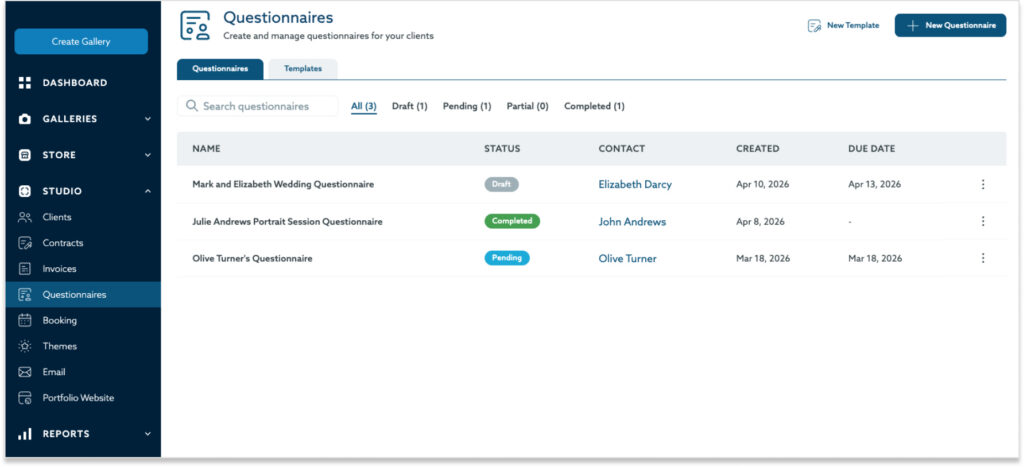 blog questionnaire dashboard