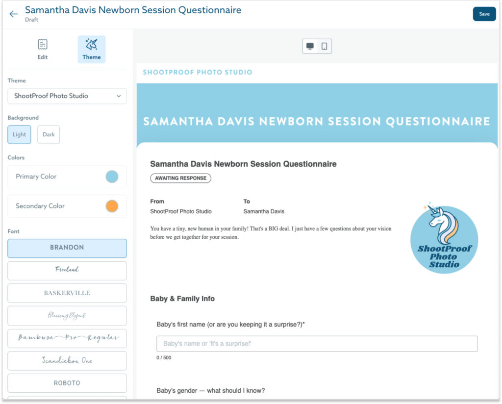 blog questionnaire theme