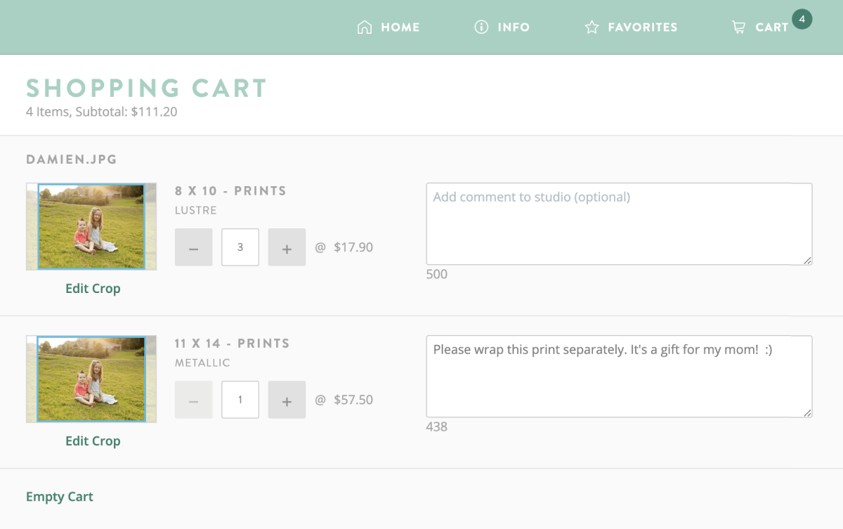 Commenting on Order Items in ShootProof